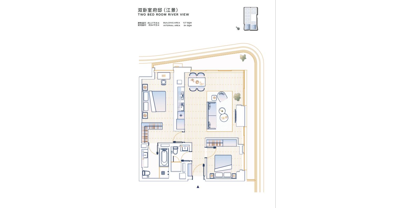 公寓两居室户型平面图